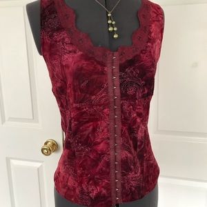 Crushed velvet brocade-pattern corset style top